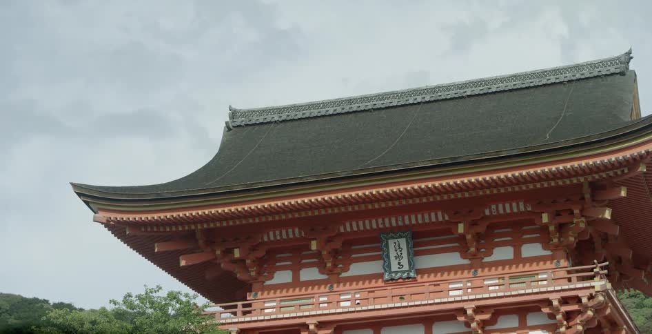 Oriental building sits under a cloudy blue sky