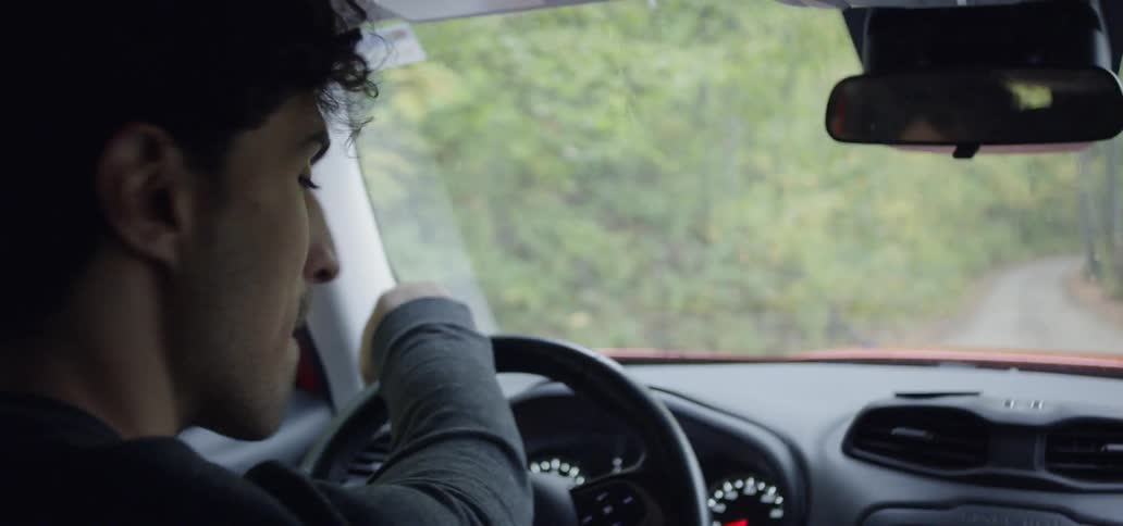 The man is driving the car and talking