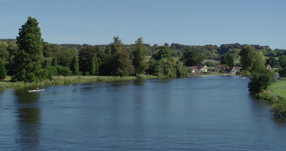 A boat travels down the canal