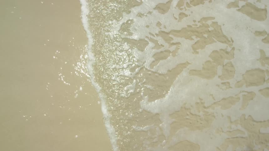 Waves come to a sandy shore on a sunny day
