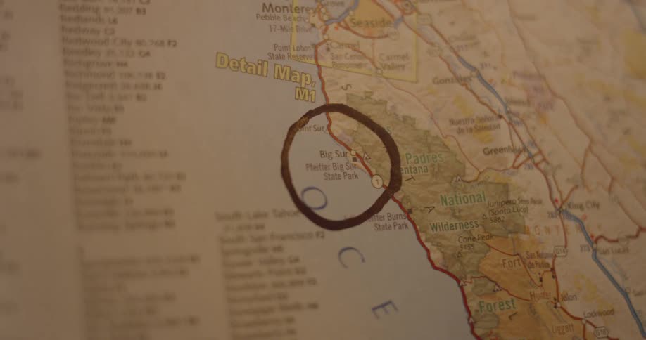 A map with a circle drawn around one of the points