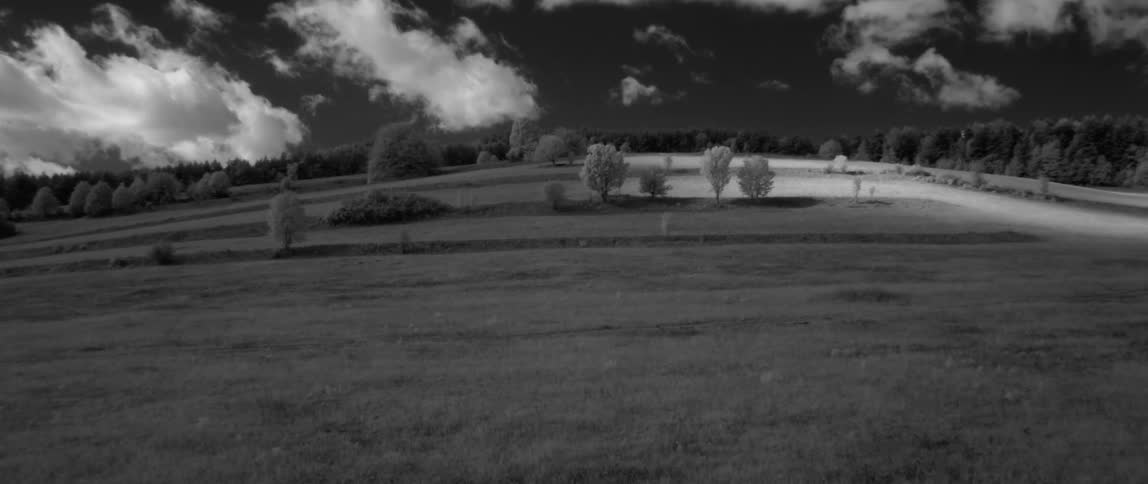 A light shines down on a grassy slope