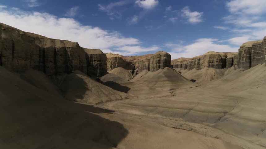 Rocky plateaus in a sandy desert