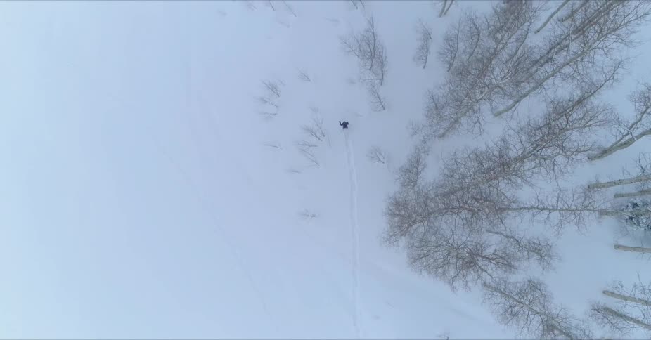 Person walking through the snow in the wilderness