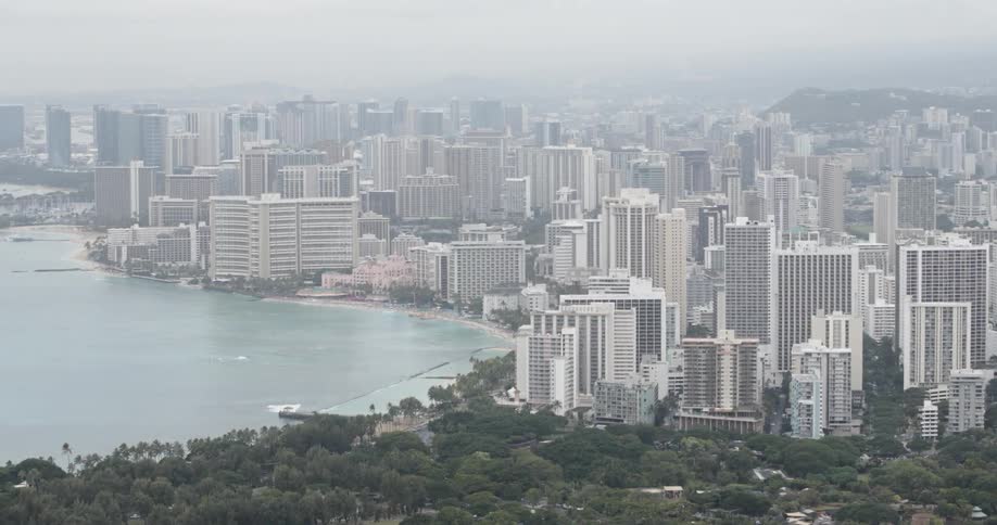 A large city is next to a large ocean
