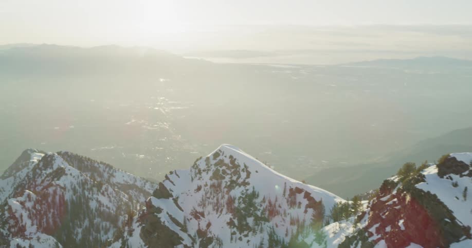 Snow capped mountain range