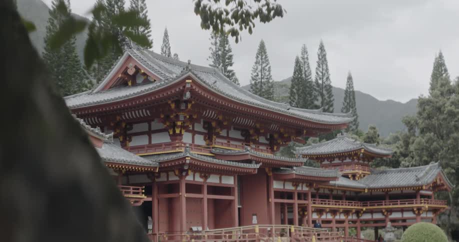 Pagoda surrounded by mountains