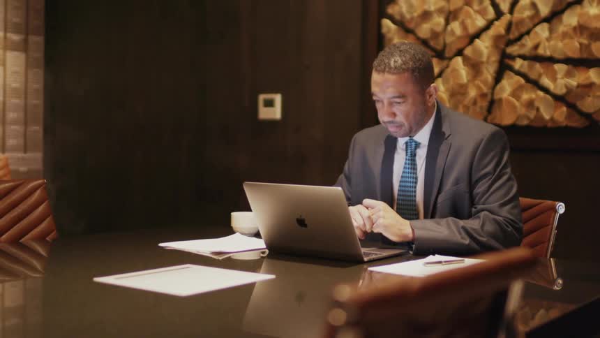 Businessman works in an office