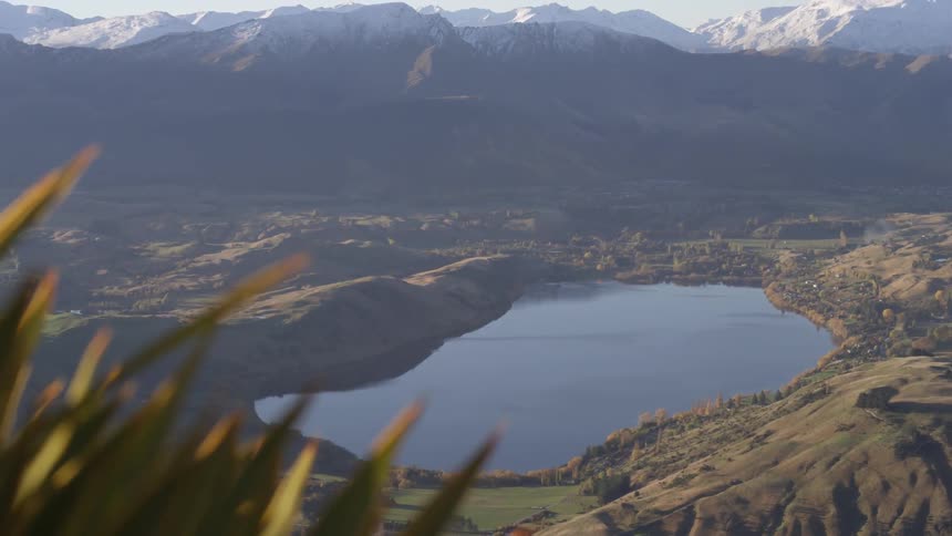 View of a lake in between hills