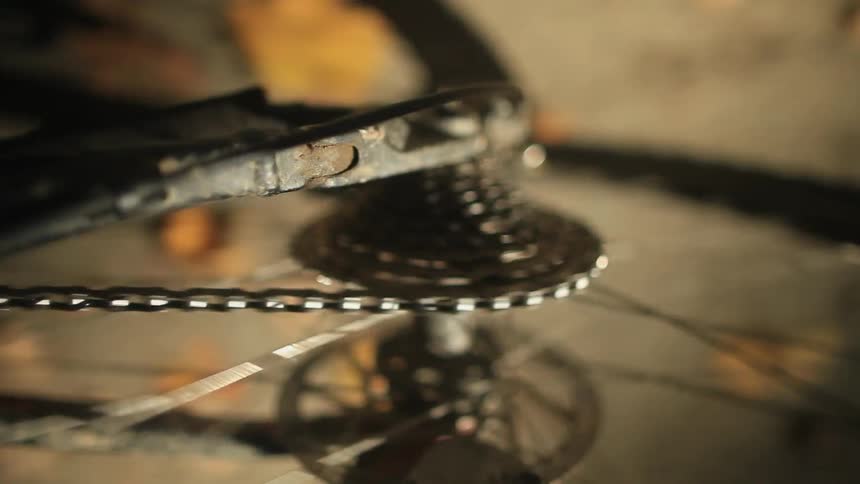 Close up of a bicycle chain as it turns