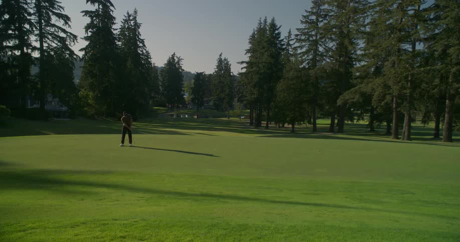 A man is playing golf on the green