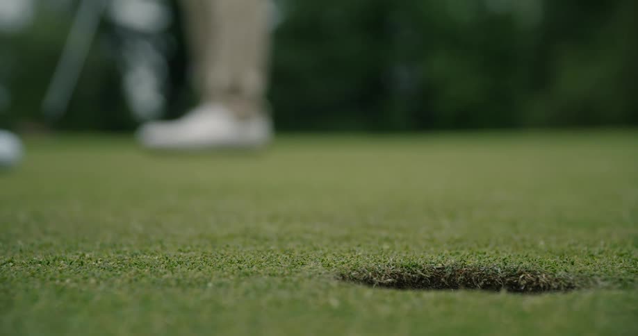 Person hits a golf ball into the hole