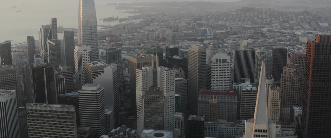 Rooftops and skyscrapers of a coastal city
