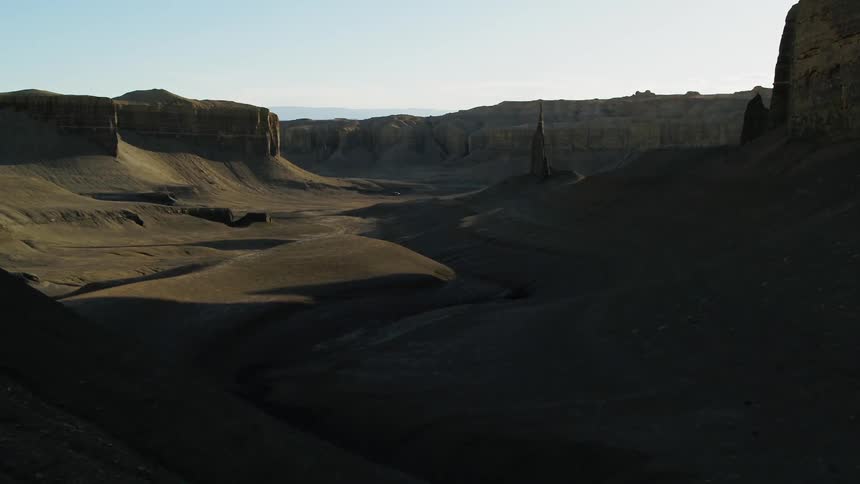 Rock formations and slopes in a desert canyon