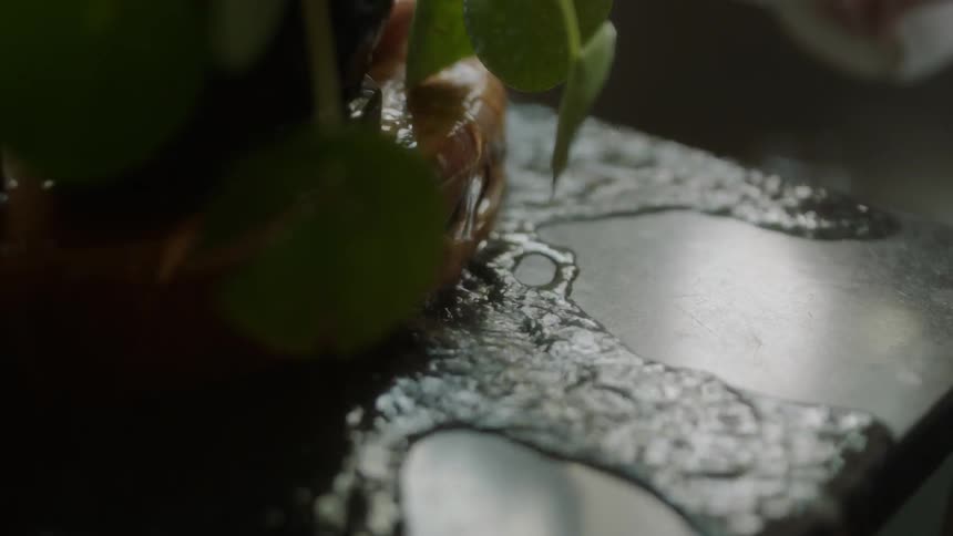 Water is flooding over a countertop and over the edge in daylight