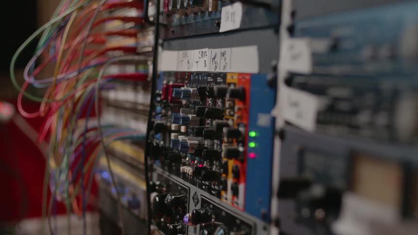 Lights flash on an electronic console