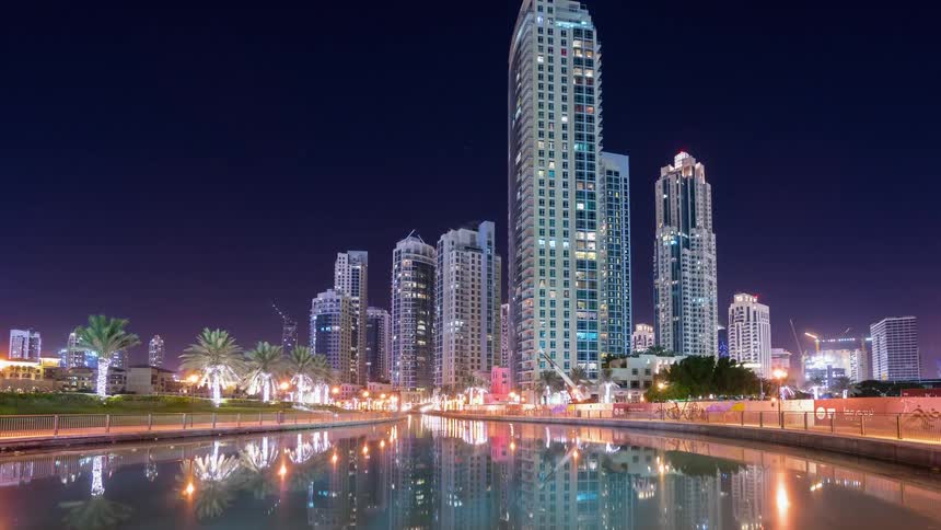Lights flashing in a city at night