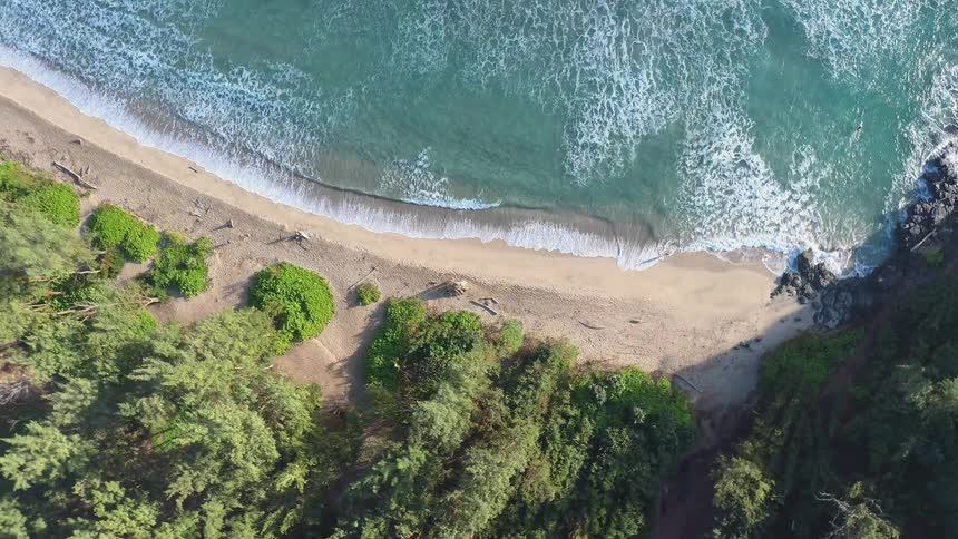 Aerial view of small waves coming ashore on a calm beach