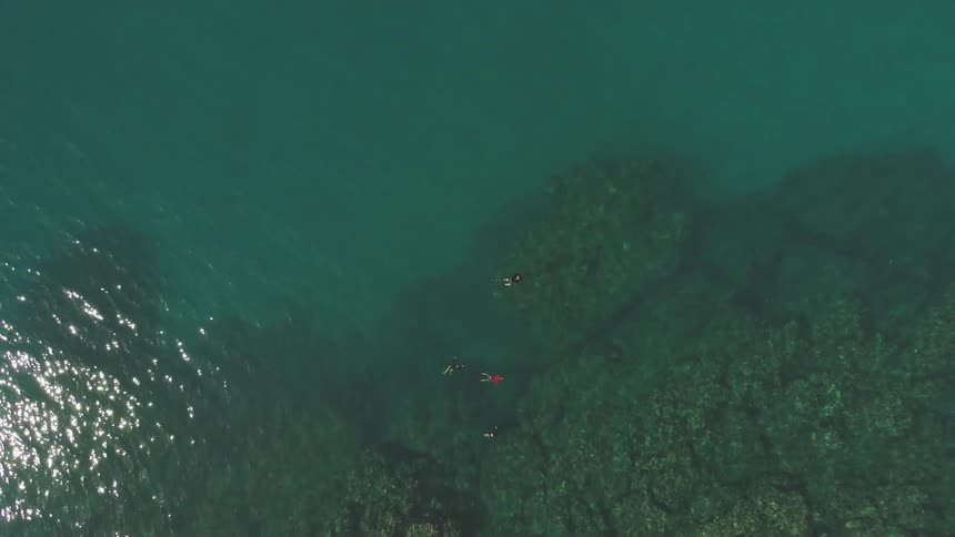 Bodies float in the ocean as the water ripples