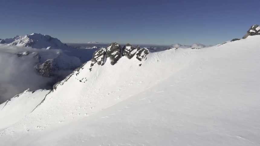 First person view going down a snowy mountain