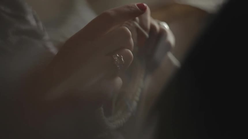 A woman knitting