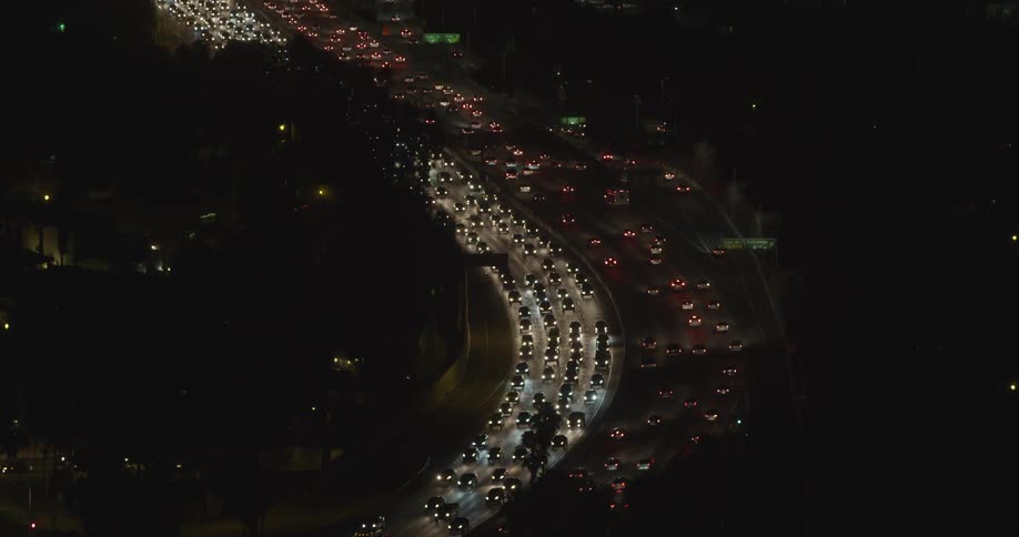 Heavy traffic moving slowly at night