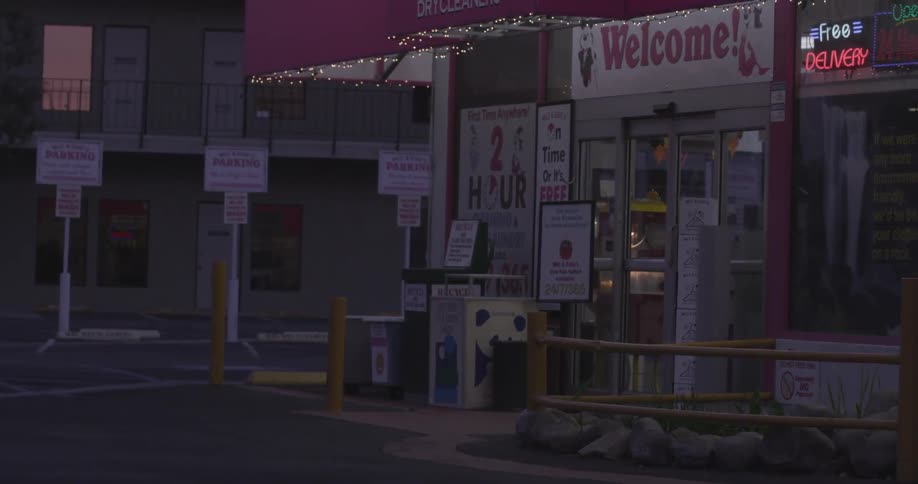 Town corner with sops and signs all over