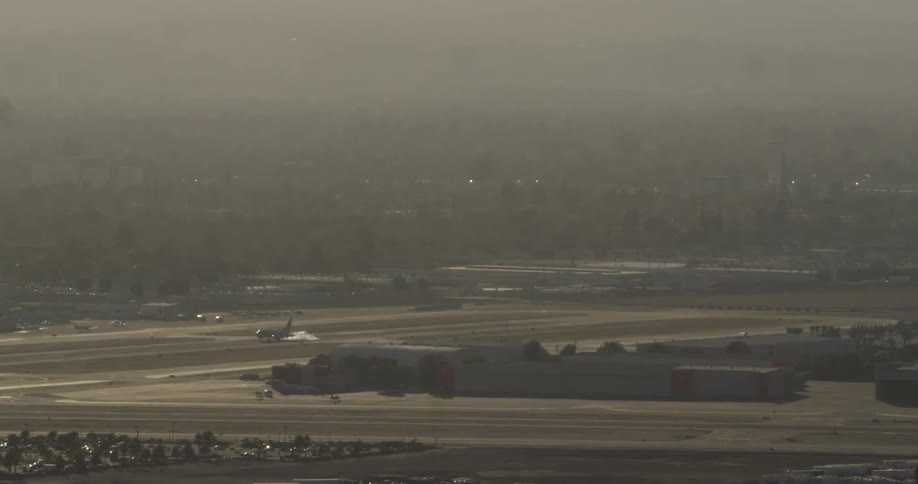 Airplane getting ready to take off on an overcast day