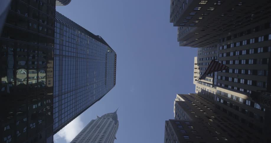 View from street level to the top of tall buildings