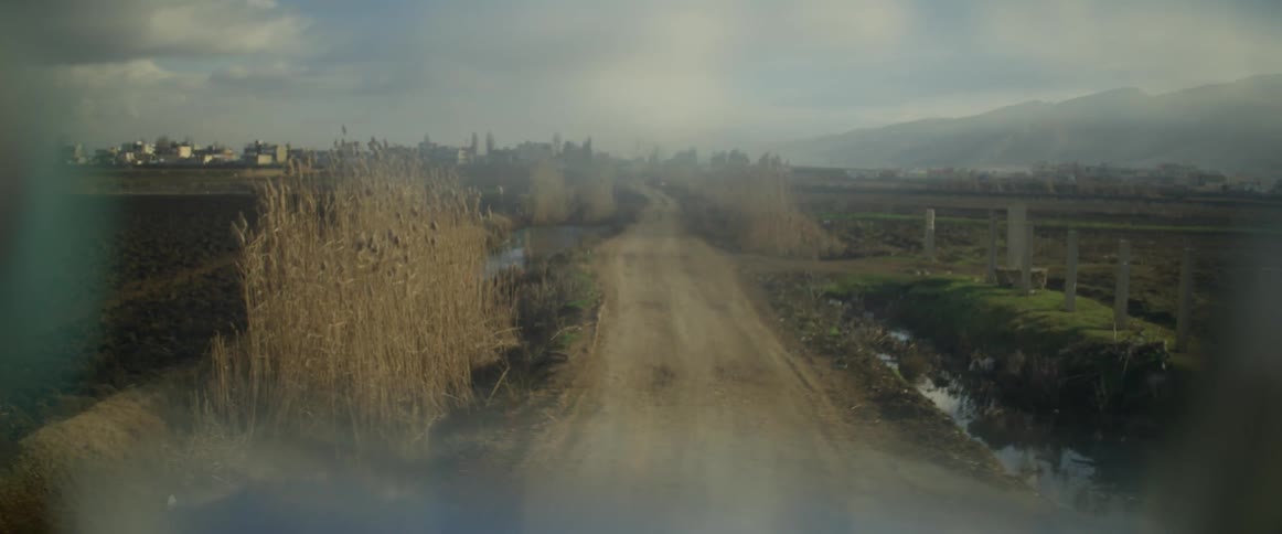 Fog rolls over a dirt path in the country