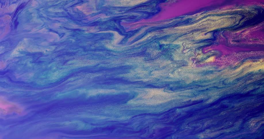 The liquid is covered with swirls of colors