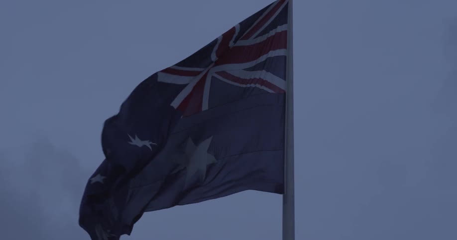 Australian flag blowing in the wind