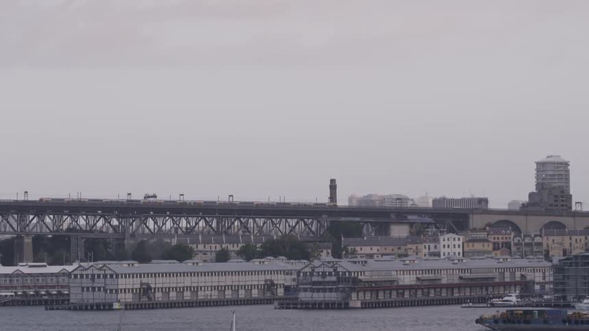 Aerial view of a  city over a body of water