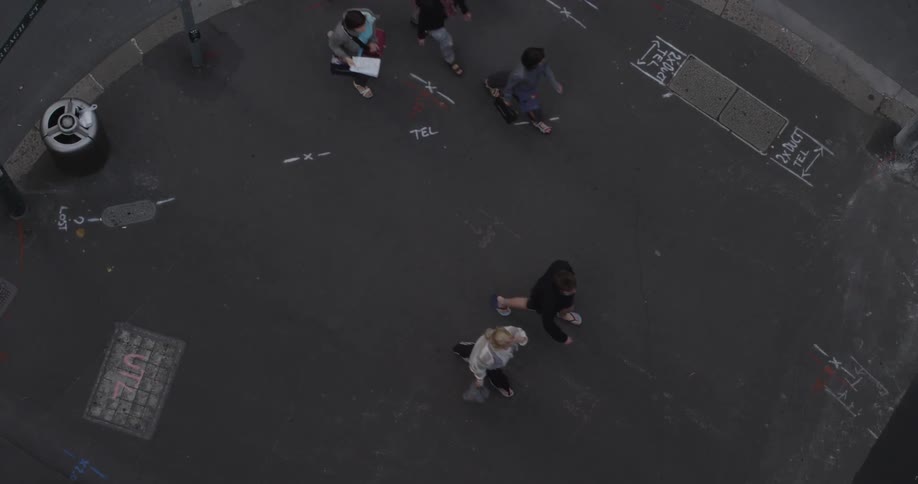 Aerial view of people walking across an area