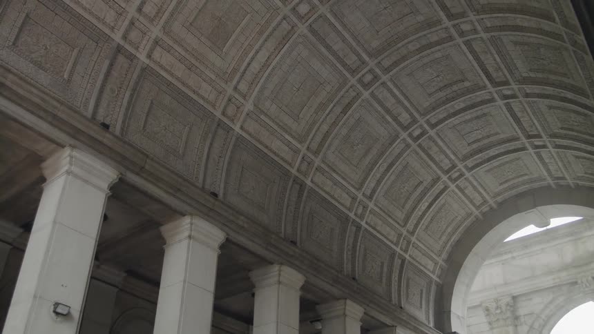 The stone roof is in an arch