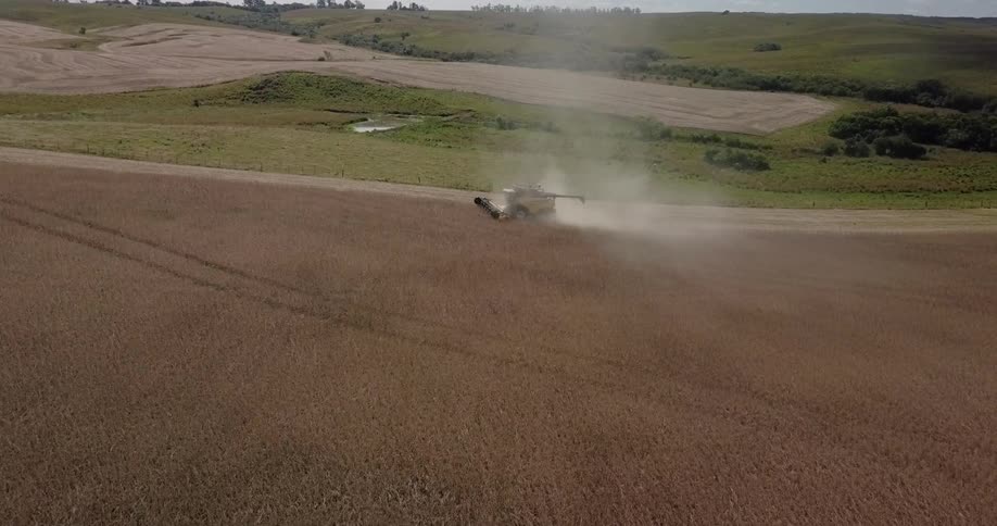 Tractor mows a section of a large field