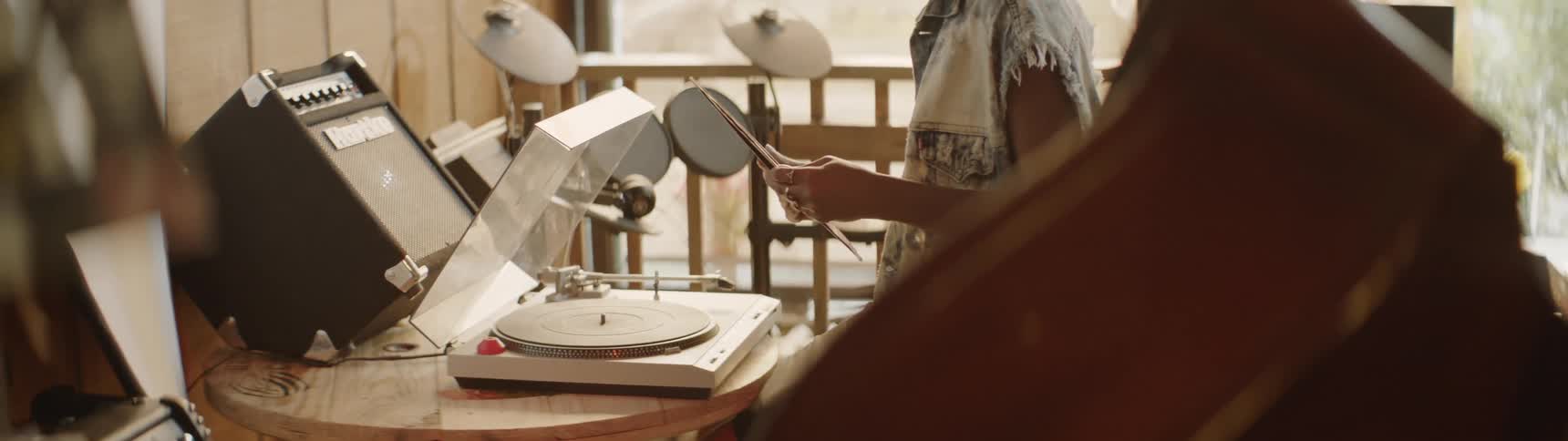 A woman shops in a record store