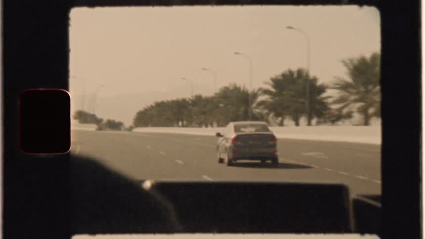 A car drives on the highway