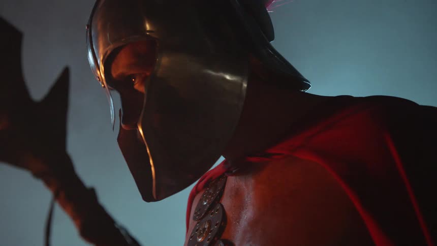 Roman soldier on smoky battlefield