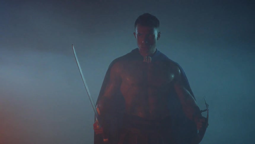 Roman soldier on smoky battlefield