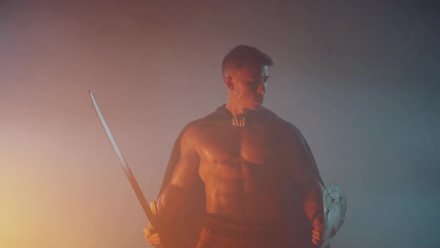 Roman soldier on smoky battlefield