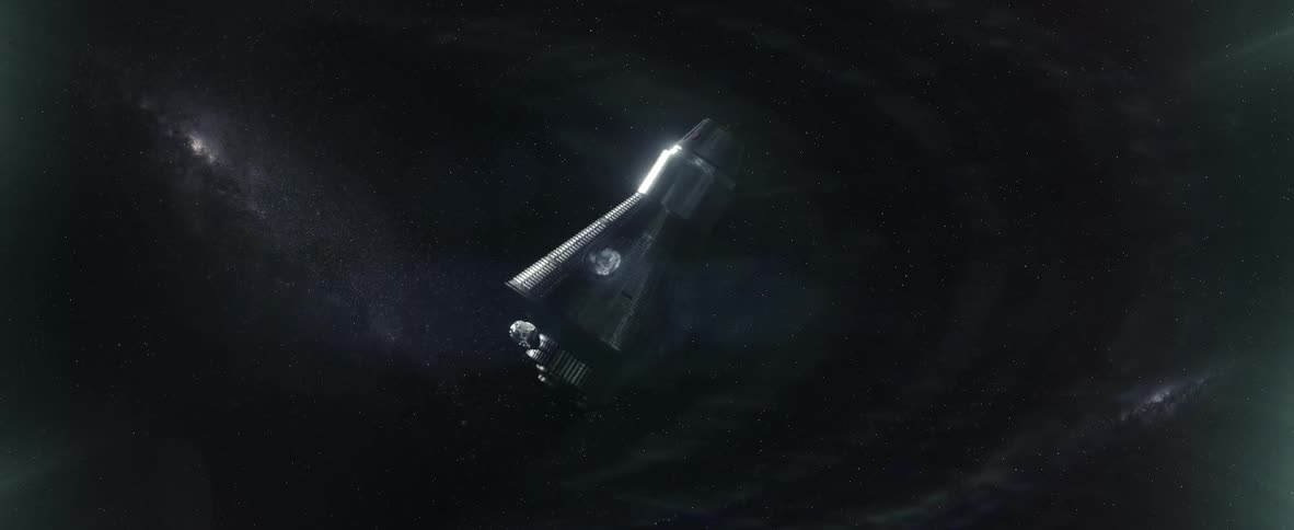 A spacecraft floats in space