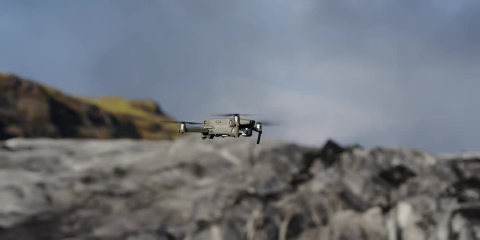 Drone flies in the air on a cloudy day