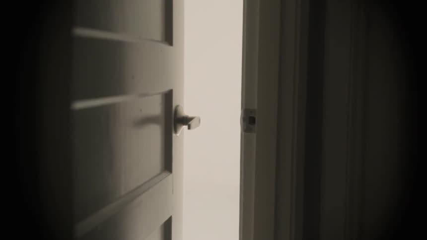 A door stands partially open