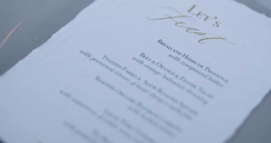 A menu for a dinner party on a platter