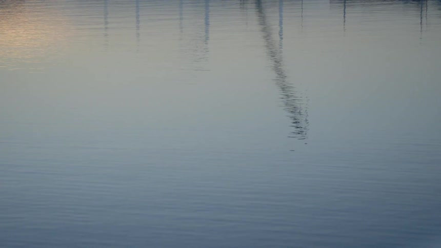 Sunlight is gleaming on a body of water at dawn