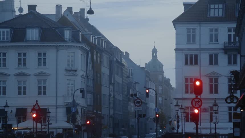 The lights on the city street are all red