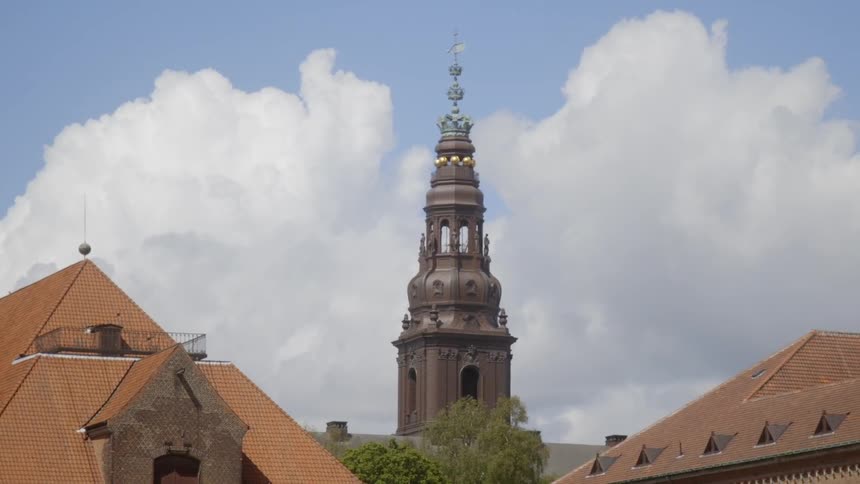 A tower stands in a city