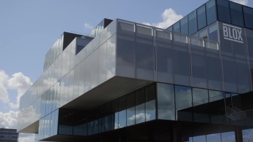 The building has all glass walls