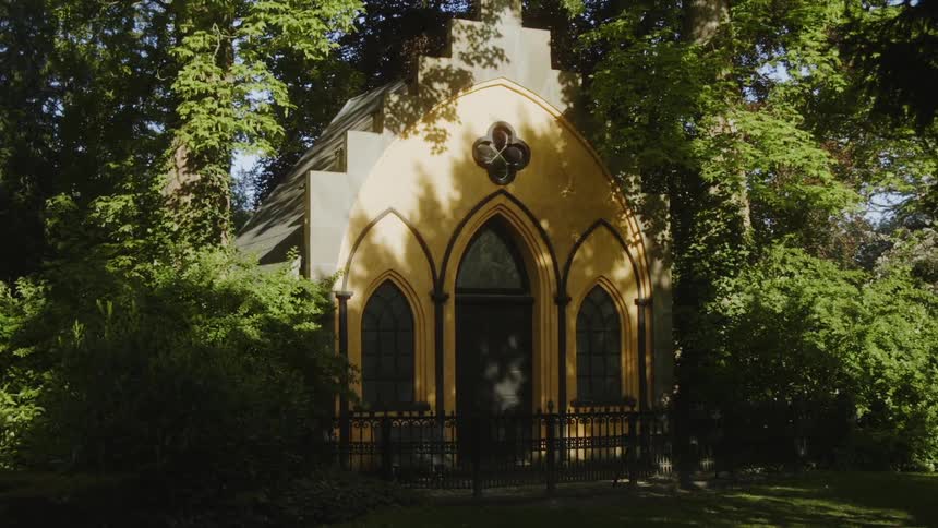 A building is surrounded by trees